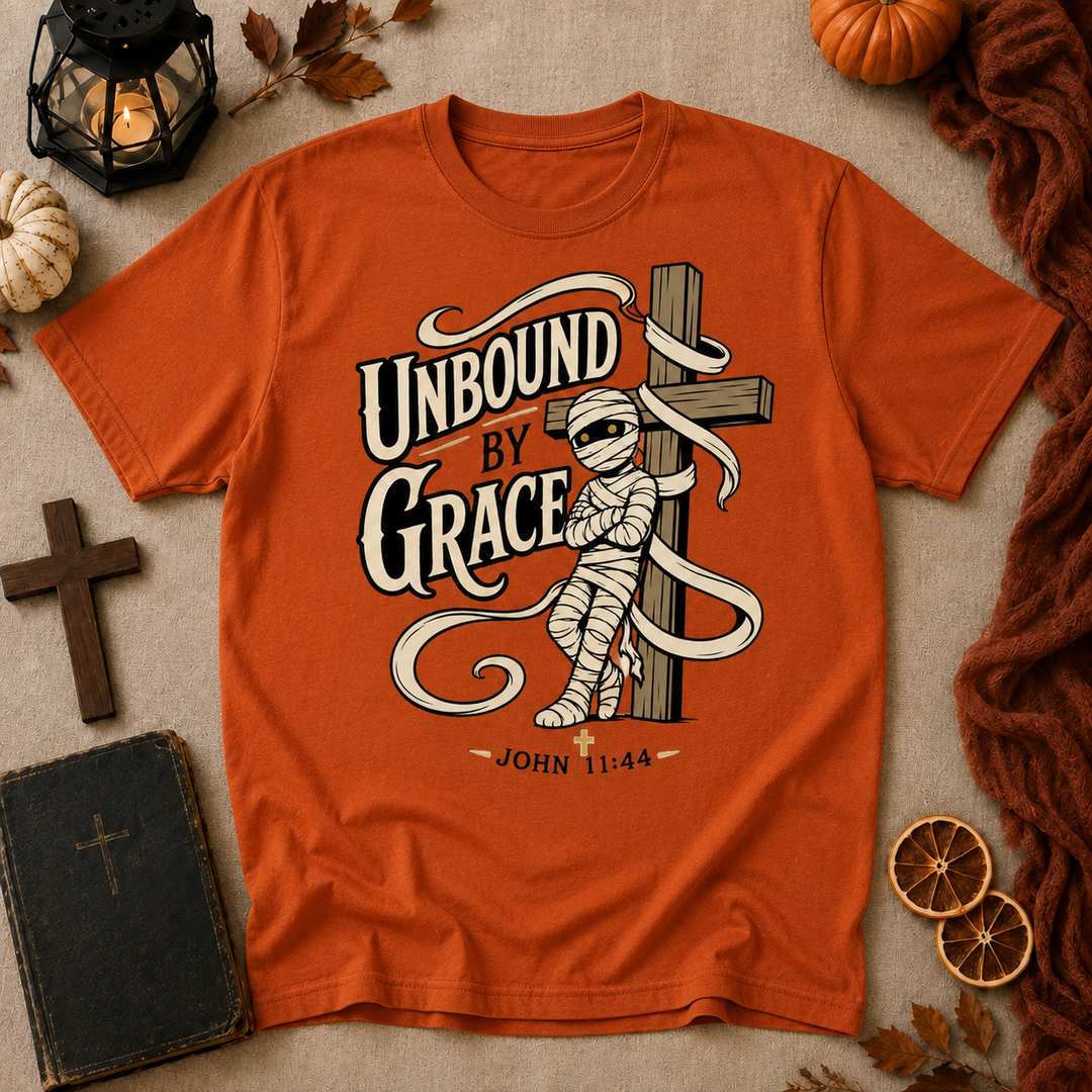 Unbound by Grace T-Shirt — Christian Faith Graphic Tee (John 11:44)