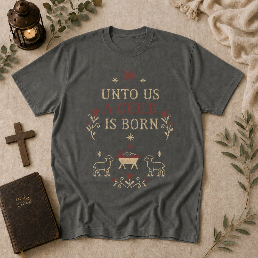 Unto Us A Child Is Born Tee In Pepper #color_pepper